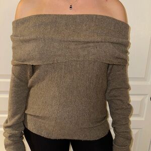 Off-Shoulder Knit Sweater - Taupe